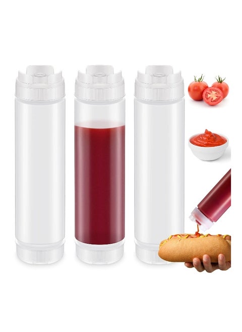 3 Pcs Inverted Plastic Squeeze Bottles Refillable Tip Large Valve Dispenser Condiment for Sauces Ketchup Sour Cream Self Sealing Syrup Dispenser for Restaurants Catering Kitchen 16oz