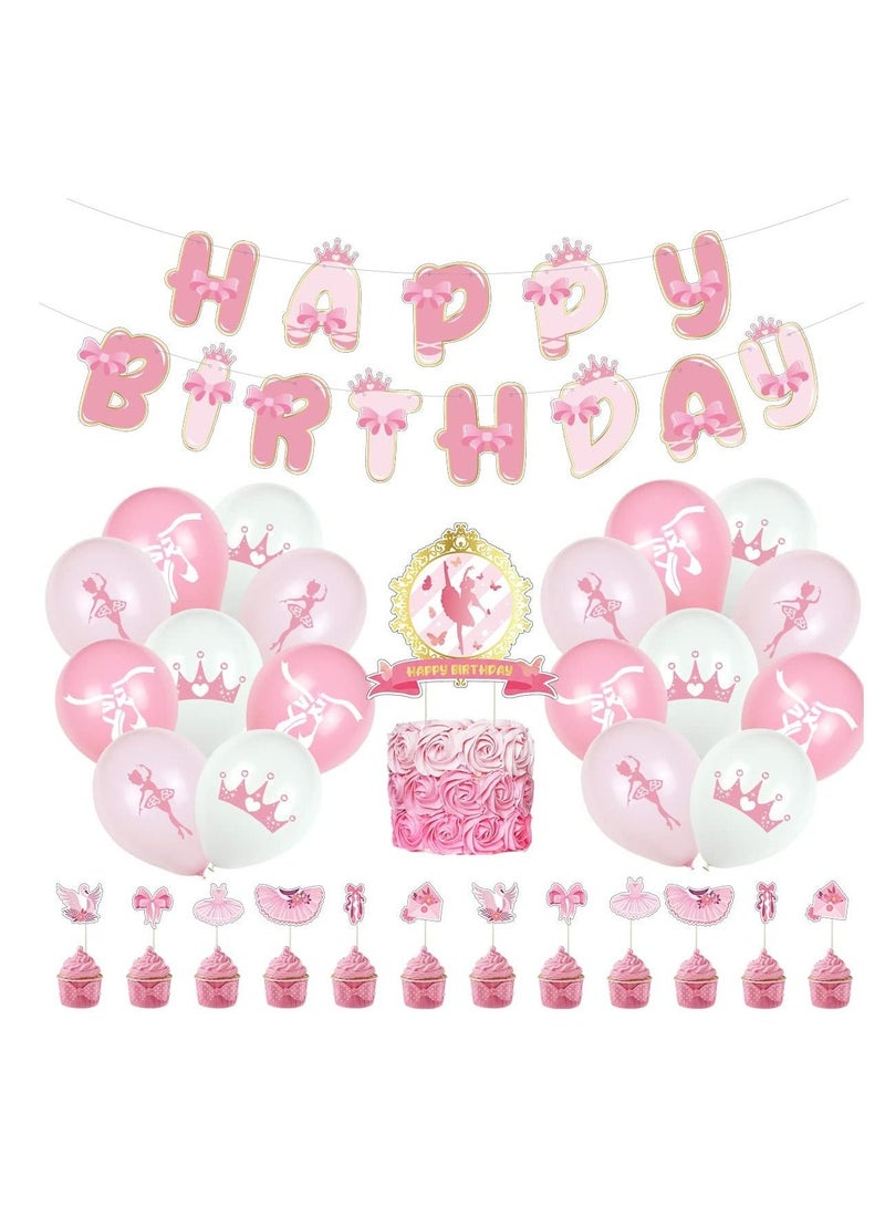 SYOSI Ballet Birthday Decoration Set, Pink Party Supplies, Dancing Party Supplies Dancing Girls, Latex Balloons, Ballerina Background Tutu Birthday Party Supplies - Image 1