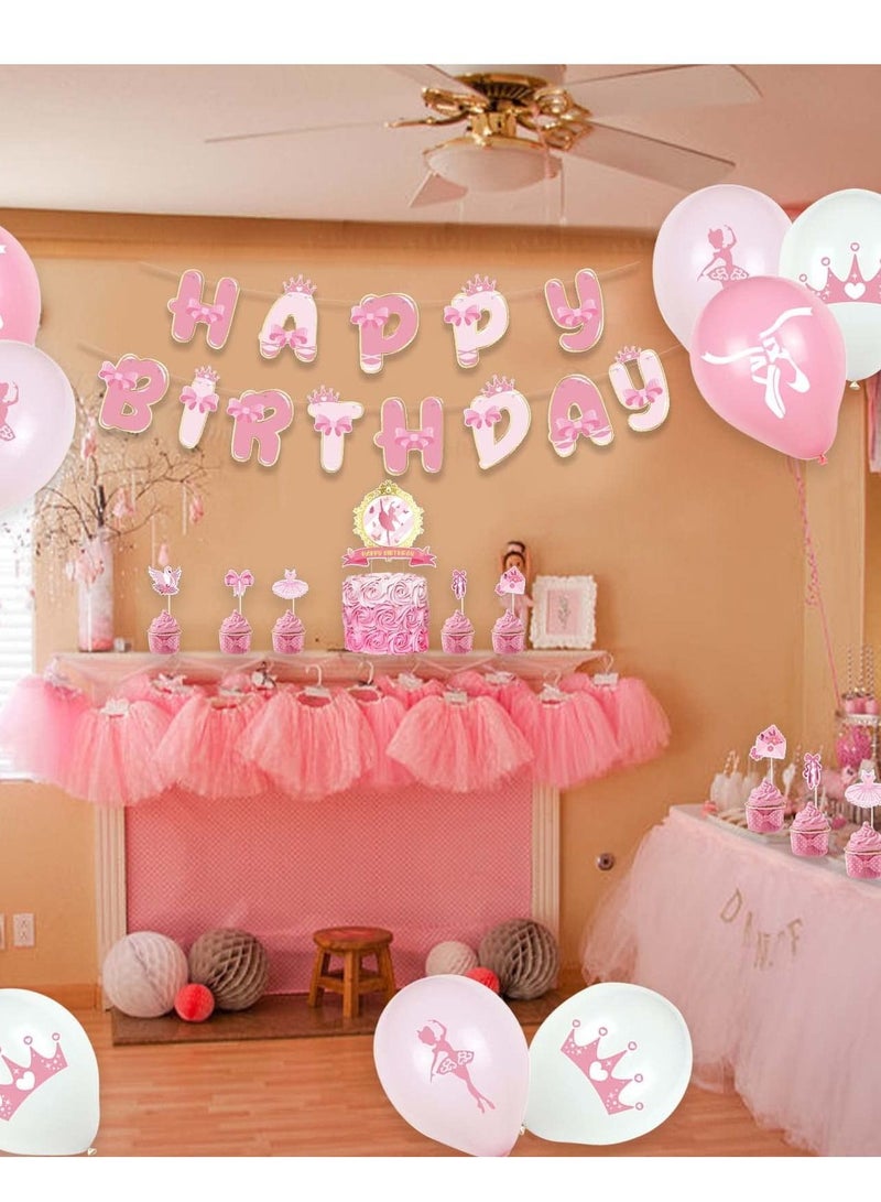 SYOSI Ballet Birthday Decoration Set, Pink Party Supplies, Dancing Party Supplies Dancing Girls, Latex Balloons, Ballerina Background Tutu Birthday Party Supplies - Image 2