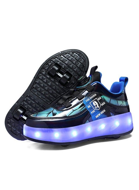 Kids Roller Skate Shoes LED Two-wheel Flash Stylish Shiny Sneaker Skates with Wheels and Lightning Soles for Easy Swivel Buckle Kids Shoes