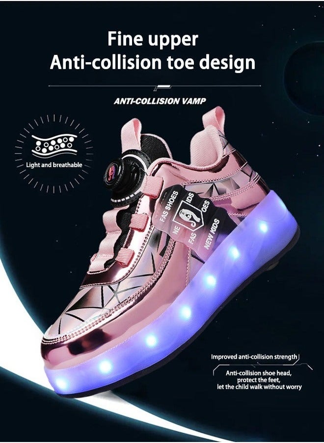XiuWoo Kids Roller Skate Shoes LED Two-wheel Flash Stylish Shiny Sneaker Skates with Wheels and Lightning Soles for Easy Swivel Buckle Kids Shoes  - Image 5