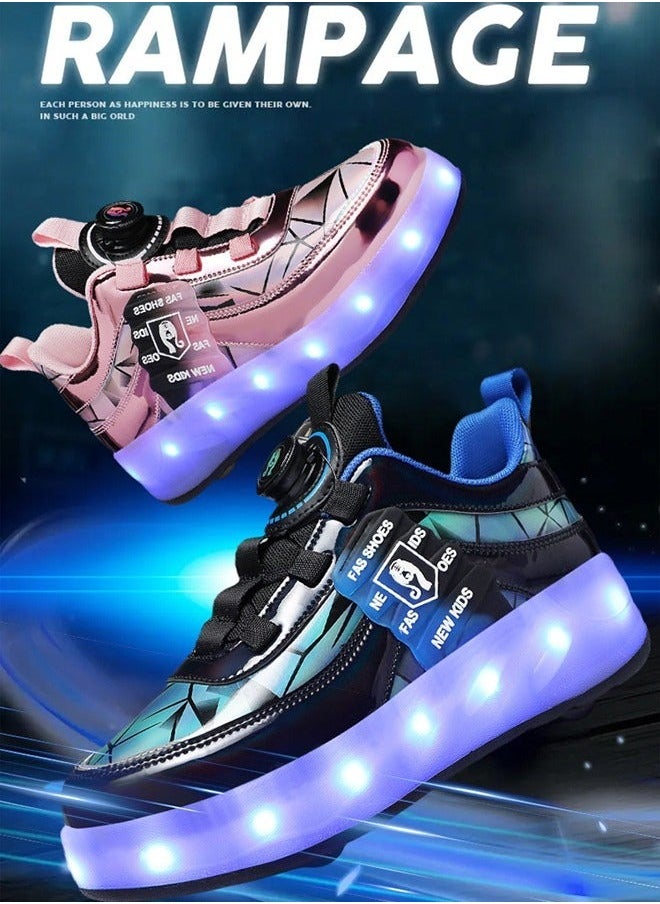 XiuWoo Kids Roller Skate Shoes LED Two-wheel Flash Stylish Shiny Sneaker Skates with Wheels and Lightning Soles for Easy Swivel Buckle Kids Shoes  - Image 4