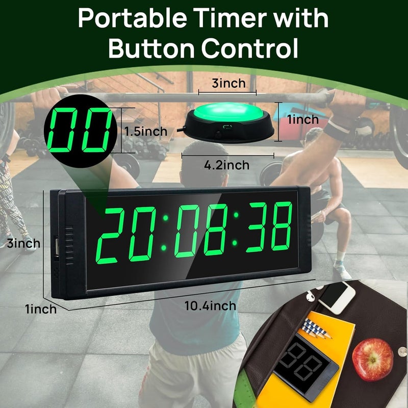 YZ Gym Clock for Home Gym with Start/Stop Button, Interval Timer for Workout, Stopwatch/Countdown Timer with Remote, 12/24H Digital Wall Clock, Portable Home Gym Accessories - Image 5