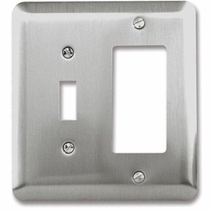 Amerelle Devon Round Corner Single ToggleSingle Rocker Steel Wallplate in Brushed Nickel
