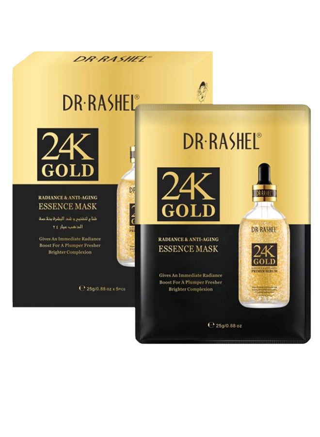 Pack Of 5 24K Gold Radiance And Anti-Aging Essence Mask 24K Gold 25grams