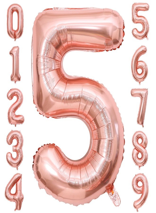 BBPOOL Rose Gold 5 Number Balloons,40 Inch Big 5 Balloon Numbers Rose Gold 5 Foil Mylar Balloons for Birthday Party Anniversary Events - Image 1