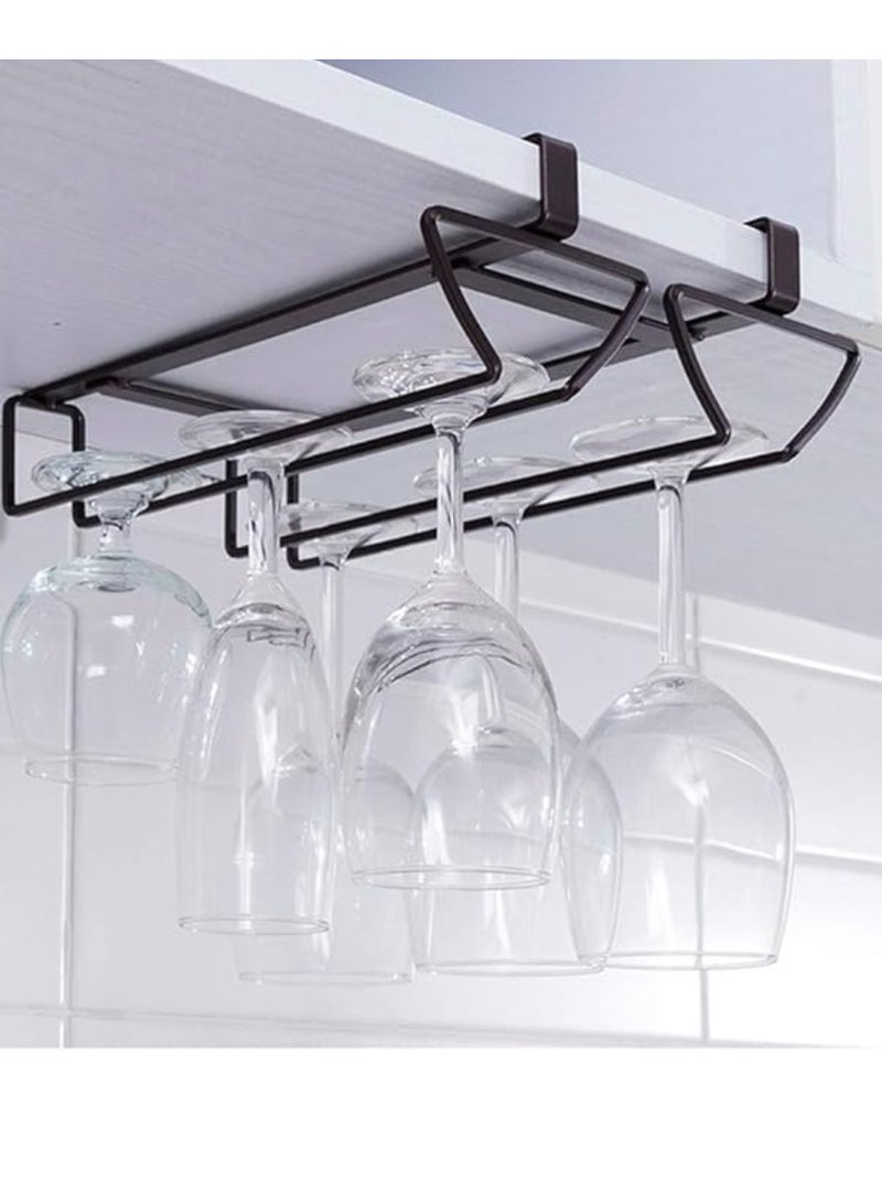 إيباسكت رف تعليق كؤوس العصائر تحت دولاب المطبخ لتخزين الكؤوس دون الحاجة لاحداث ثقوب، حامل ومنظم معدني لكاسات العصائر الزجاجية -  مزدوج(اسود) - Image 1