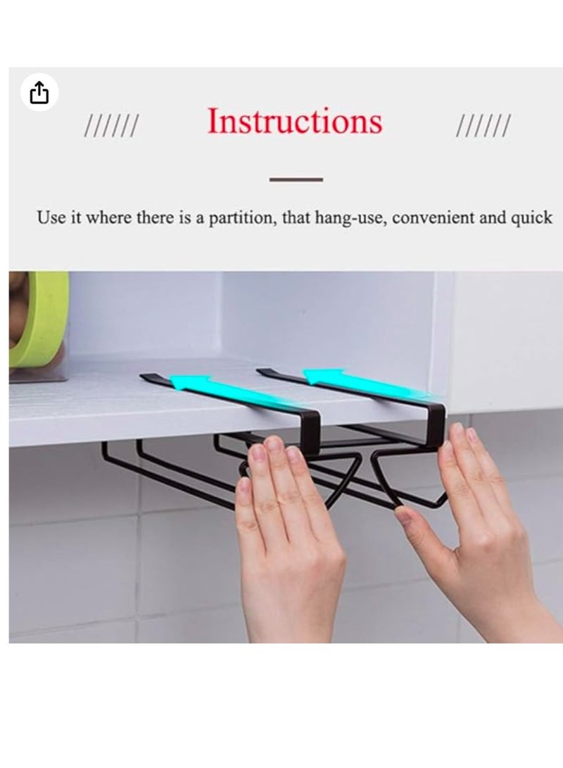 إيباسكت رف تعليق كؤوس العصائر تحت دولاب المطبخ لتخزين الكؤوس دون الحاجة لاحداث ثقوب، حامل ومنظم معدني لكاسات العصائر الزجاجية -  مزدوج(اسود) - Image 4