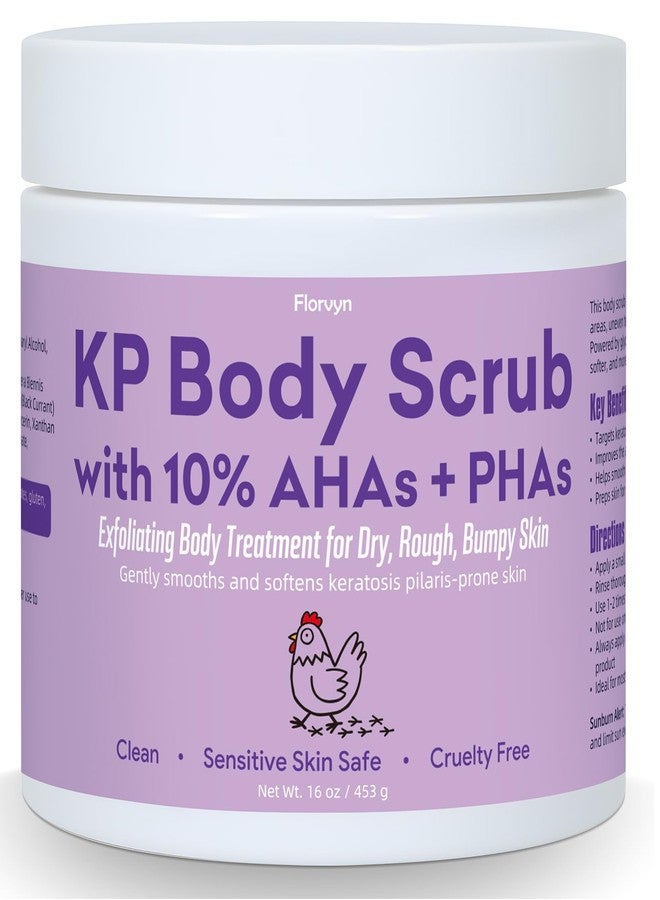 Florvyn KP Body Scrub for Keratosis Pilaris | 10% AHA + PHA | Smooth Rough, Dry, Bumpy Skin | Exfoliating Body Scrub with Glycolic & Lactic acids | Gentle, Clean Formula | Sensitive Skin Safe, 16 oz, 453g - Image 1