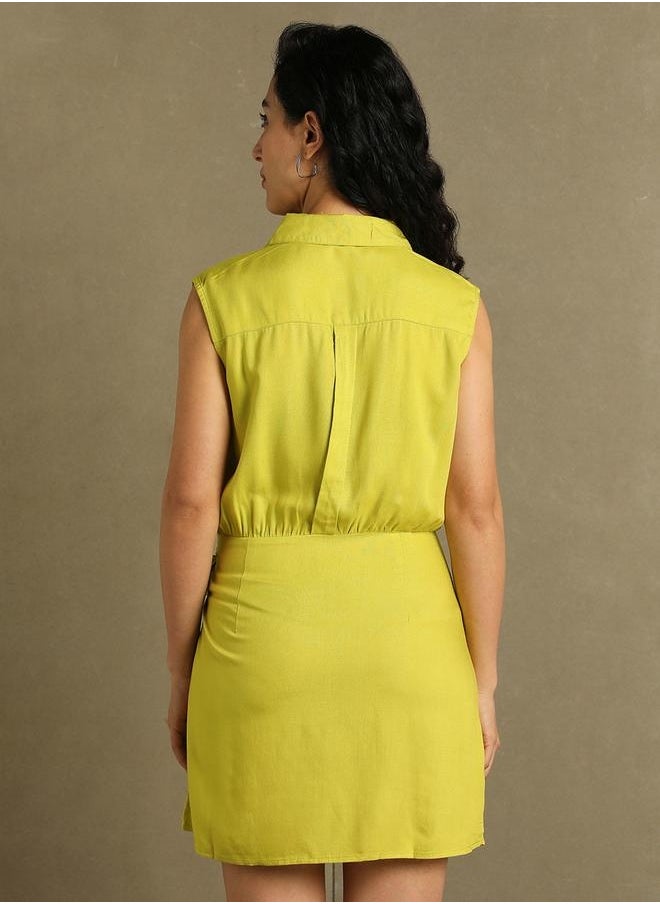 Dennis Lingo Chartreuse Wrap Mini Dress  - Image 3