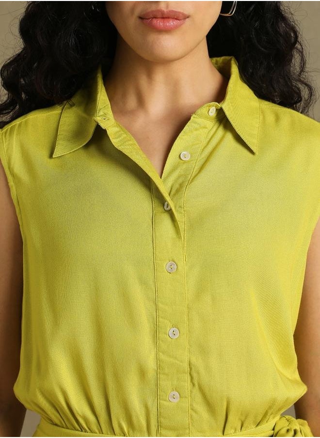 Dennis Lingo Chartreuse Wrap Mini Dress  - Image 5