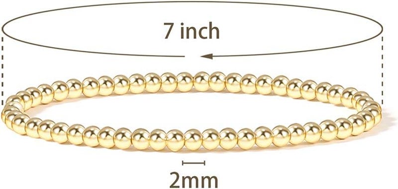 Badu Gold Plate Bead Bracelet for Women 14K Gold Plated Bead Ball Bracelet Stretchable Elastic Hypoallergenic Bohemian Stackable - Image 2
