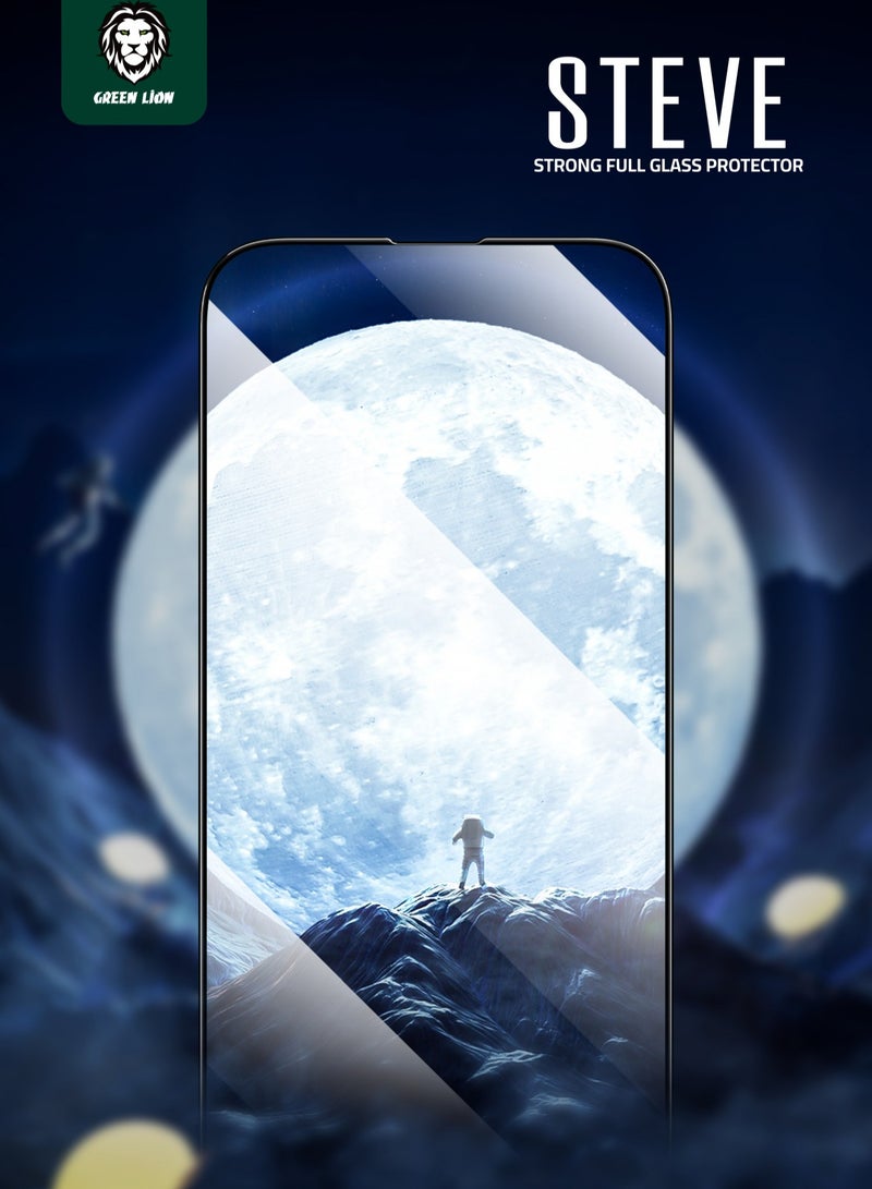 GREEN LION iPhone 13 Pro Max/14 Plus 6.7" Screen Protector 9H Steve Strong Full Glass / Bubble Free / Highly Responsive / Anti Fingerprint / Grease Resistance / Anti Scratch / Crystal Clear - Black Edge/Clear - Image 3