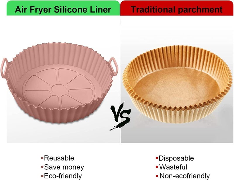 Clazkit Air Fryer Liners I Round Silicone Basket Baking Tray I Pot with Ear Handles I Nonstick Reusable Heat Resistant I Cooking Oven Insert Accessories - Multicolor (8 inch, Pack of 2) - Image 5