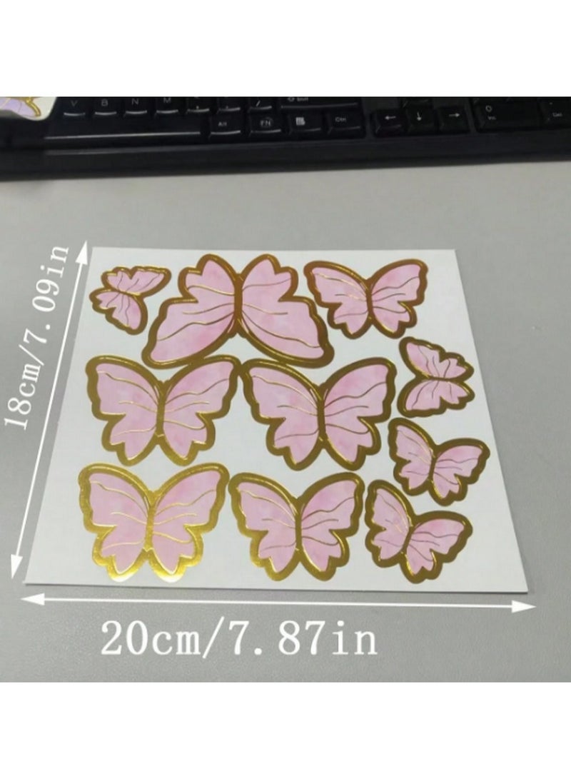 Pink Butterfly Decorative Picks – 10-Piece Floating Acrylic Ornaments with Gold Accents for Cakes & Crafts  - Image 2