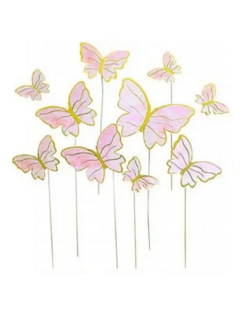Pink Butterfly Decorative Picks – 10-Piece Floating Acrylic Ornaments with Gold Accents for Cakes & Crafts  - Image 1