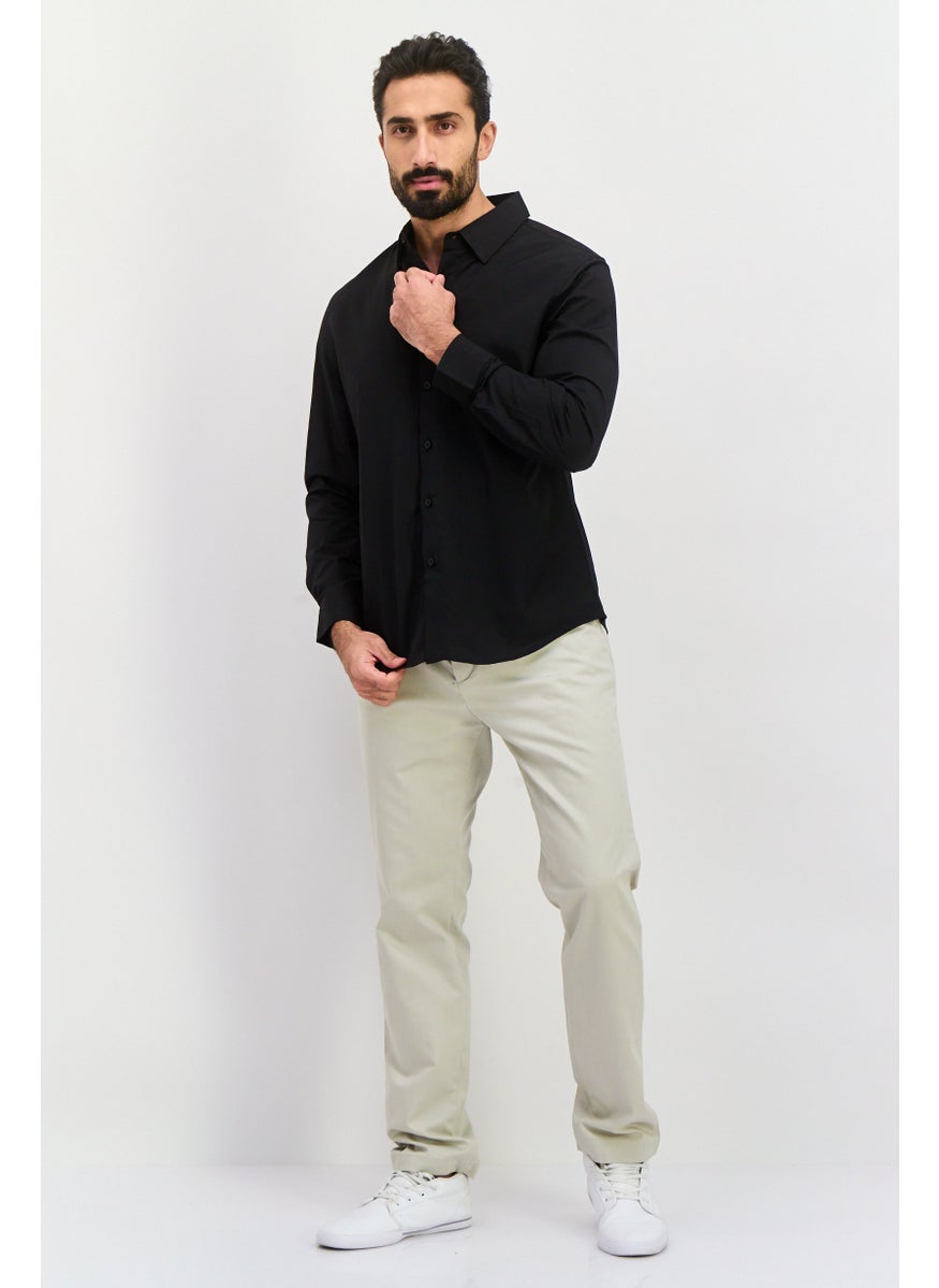 English Laundry Men Regular Fit Solid Long Sleeve Dress Shirt, Black  - Image 3