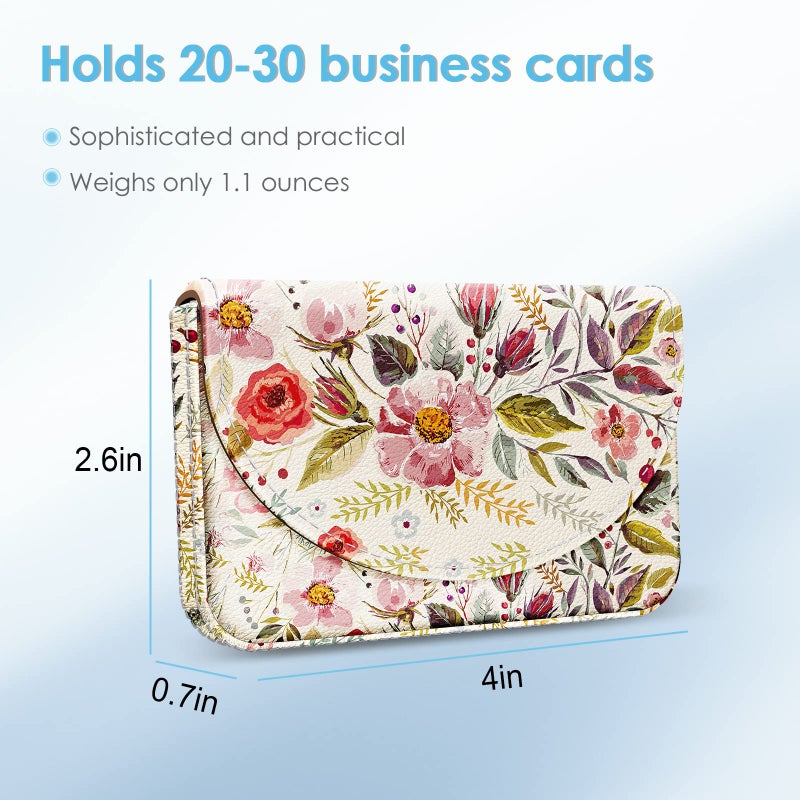 xiviers Business Card Holderï¼ŒPU Leather Business Card Case Color Printing Pattern Card Holder Walletï¼ŒPockets Magnetic Credit Card Holders for Men and Womenï¼ŒVintage Flowers - Image 2