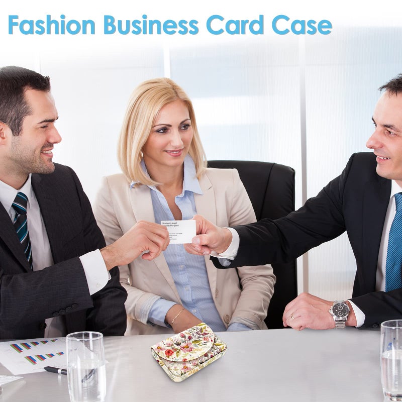 xiviers Business Card Holderï¼ŒPU Leather Business Card Case Color Printing Pattern Card Holder Walletï¼ŒPockets Magnetic Credit Card Holders for Men and Womenï¼ŒVintage Flowers - Image 4