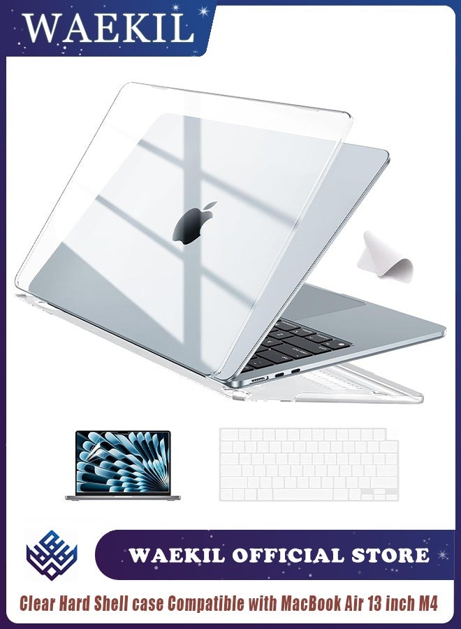 وايكيل حافظة صلبة شفافة تمامًا لجهاز ماك بوك إير 13 بوصة M4 (2025/2024/2023/2022) M3 M2 A3240/A3113/A2681 - غطاء حماية للكمبيوتر المحمول مع غطاء لوحة المفاتيح وواقي شاشة وقطعة قماش للتنظيف، مناسبة لجهاز ماك بوك إير 13.6 بوصة. - Image 1