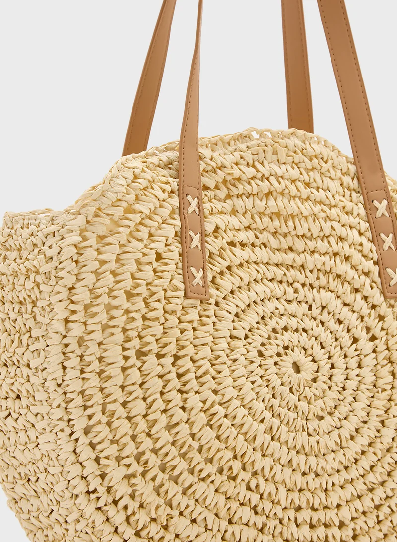 جينجر Wove Crochet Faux Jute Bag