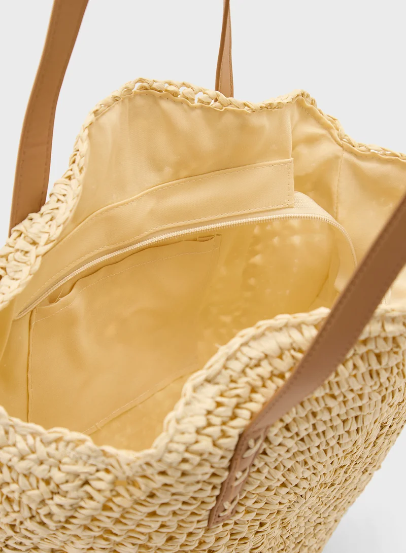جينجر Wove Crochet Faux Jute Bag