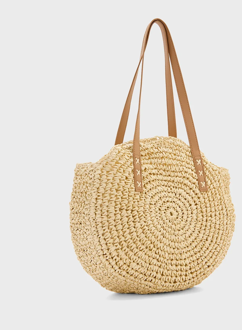 جينجر Wove Crochet Faux Jute Bag