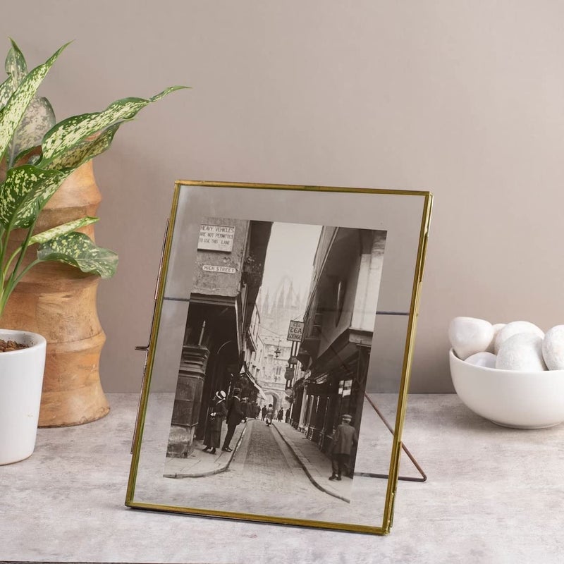 ARTINCO ARTINCO Art India Collections Table Top Glass Brass Photo Frame for Table Decoration Desk 8x10  - Image 1