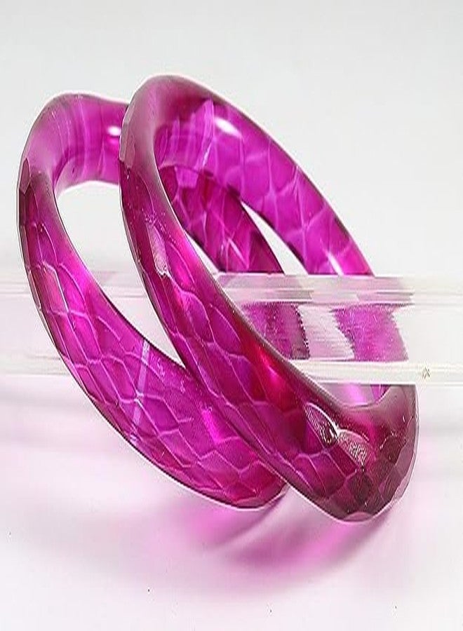BANGLESKART Traditional Glass With Diamond Cutting Pattern Glossy Finished Stylish Kada Set For Women And Girls Crystal Glass Kada Bangles Set For Wedding, Festive Pack Of 2 Kada Magenta - Image 5