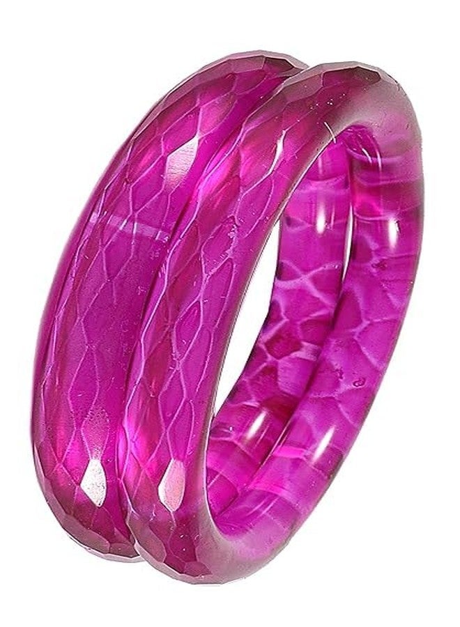 BANGLESKART Traditional Glass With Diamond Cutting Pattern Glossy Finished Stylish Kada Set For Women And Girls Crystal Glass Kada Bangles Set For Wedding, Festive Pack Of 2 Kada Magenta - Image 2