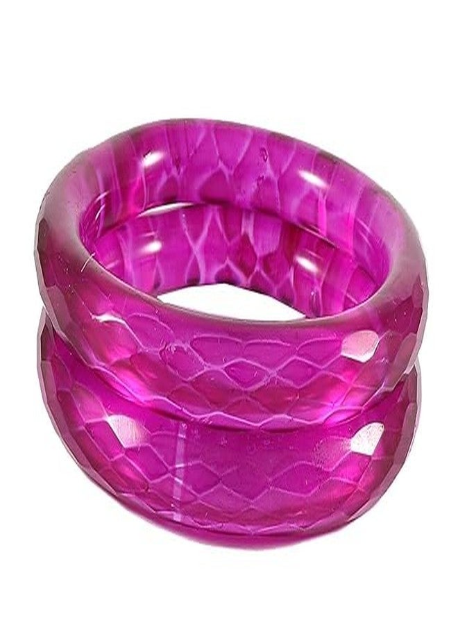 BANGLESKART Traditional Glass With Diamond Cutting Pattern Glossy Finished Stylish Kada Set For Women And Girls Crystal Glass Kada Bangles Set For Wedding, Festive Pack Of 2 Kada Magenta - Image 3
