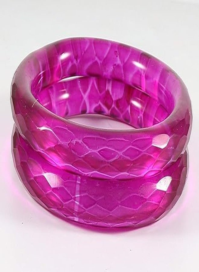 BANGLESKART Traditional Glass With Diamond Cutting Pattern Glossy Finished Stylish Kada Set For Women And Girls Crystal Glass Kada Bangles Set For Wedding, Festive Pack Of 2 Kada Magenta - Image 4