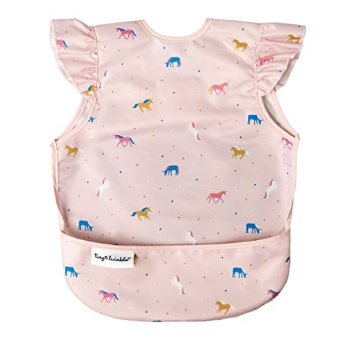 Tiny Twinkle Short Sleeve Apron Baby & Toddler Bib for Girls – Waterproof, Mess-Proof Bibs for Eating & Feeding, Machine Washable,Perfect Holiday Gift (Unicorn Confetti, 6–24M) - Image 1