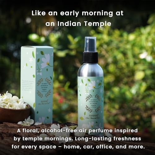 Nyassa Early Morning at an Indian Temple Air Perfume 180ml – Water-Based Mogra Room Spray, Long-Lasting Odour Eliminator for Home, Car, Hotel, Toilet & Office, Floral Fragrance, Alcohol & Paraben-Free - Image 2