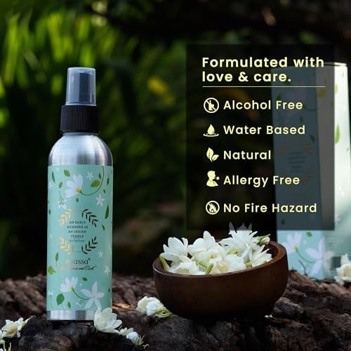 Nyassa Early Morning at an Indian Temple Air Perfume 180ml – Water-Based Mogra Room Spray, Long-Lasting Odour Eliminator for Home, Car, Hotel, Toilet & Office, Floral Fragrance, Alcohol & Paraben-Free - Image 4