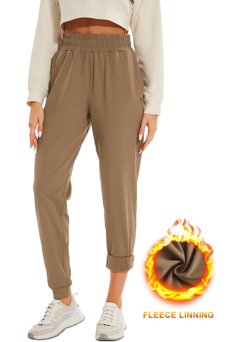 HOdo 32"/34"/36" Inseam Womens Tall Sweatpants Fleece Lined Long Joggers Workout Pants with Pockets Dark Khaki - Image 4