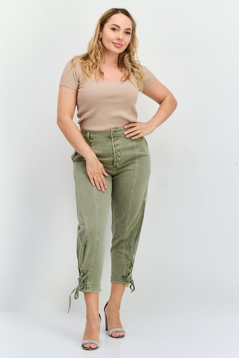 ONLY Women Regular Fit Solid No Stretch Jeans, Light Olive - Image 4
