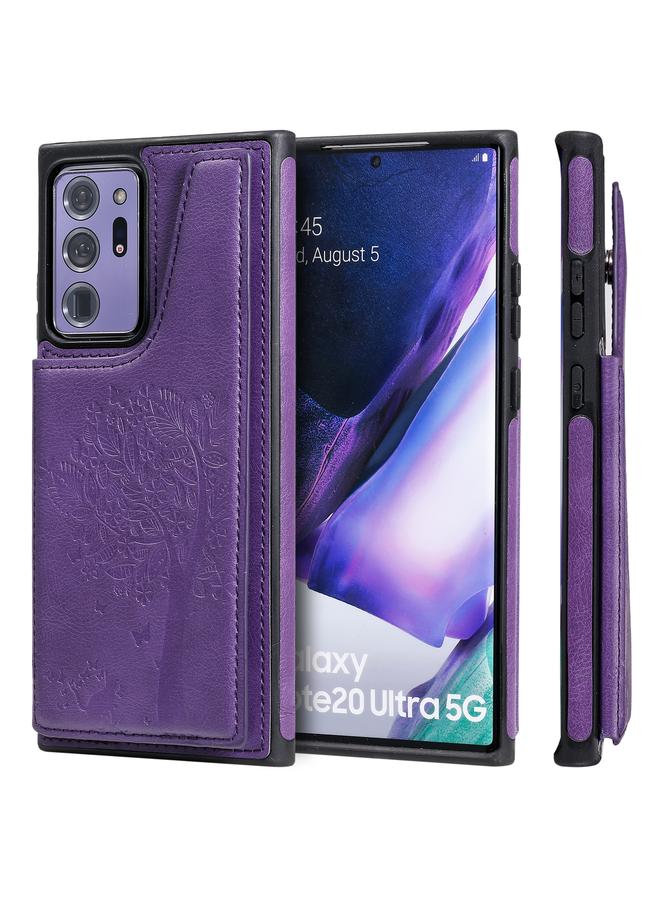 اس-توب جراب واقٍ مقاوم للصدمات بنقش شجرة قطة مع فتحات للبطاقات وإطار للصور وحامل لهاتف Samsung Galaxy Note20 Ultra - Image 1