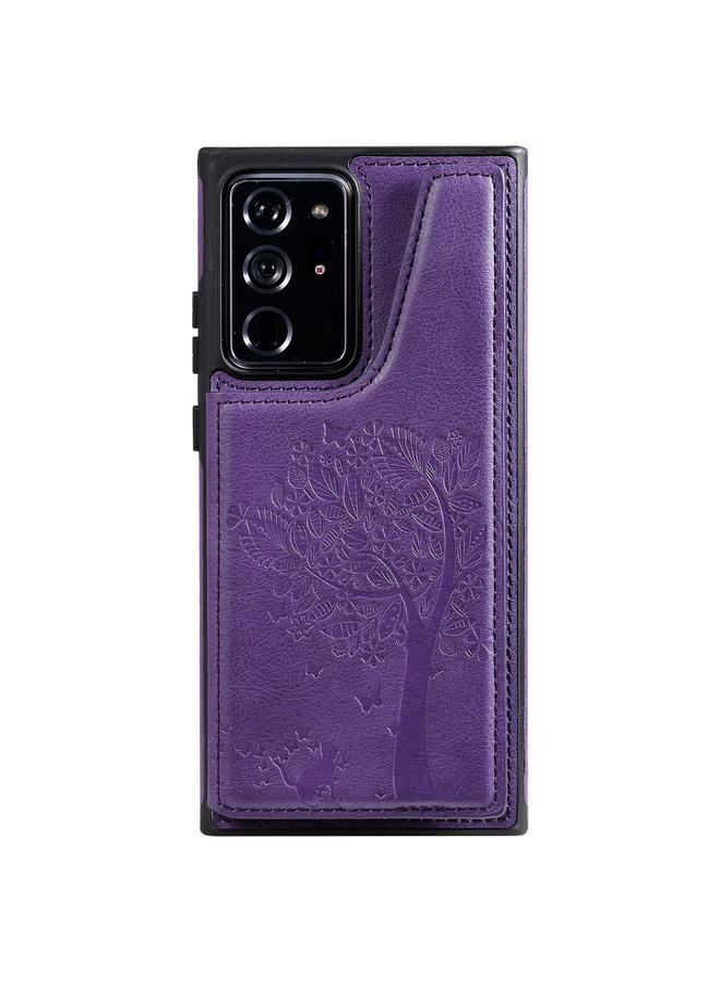 اس-توب جراب واقٍ مقاوم للصدمات بنقش شجرة قطة مع فتحات للبطاقات وإطار للصور وحامل لهاتف Samsung Galaxy Note20 Ultra - Image 2