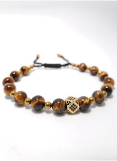 ماى هاند ميد أسورة يدوية طبيعية من حجر عين النمر (Tiger's Eye) والهيماتايت مع زركون - مثالية كهدية فاخرة | Handmade Natural Tiger Eye Bracelet with Hematite & Zircon  - Image 1