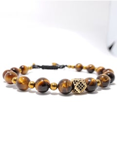 ماى هاند ميد أسورة يدوية طبيعية من حجر عين النمر (Tiger's Eye) والهيماتايت مع زركون - مثالية كهدية فاخرة | Handmade Natural Tiger Eye Bracelet with Hematite & Zircon  - Image 2