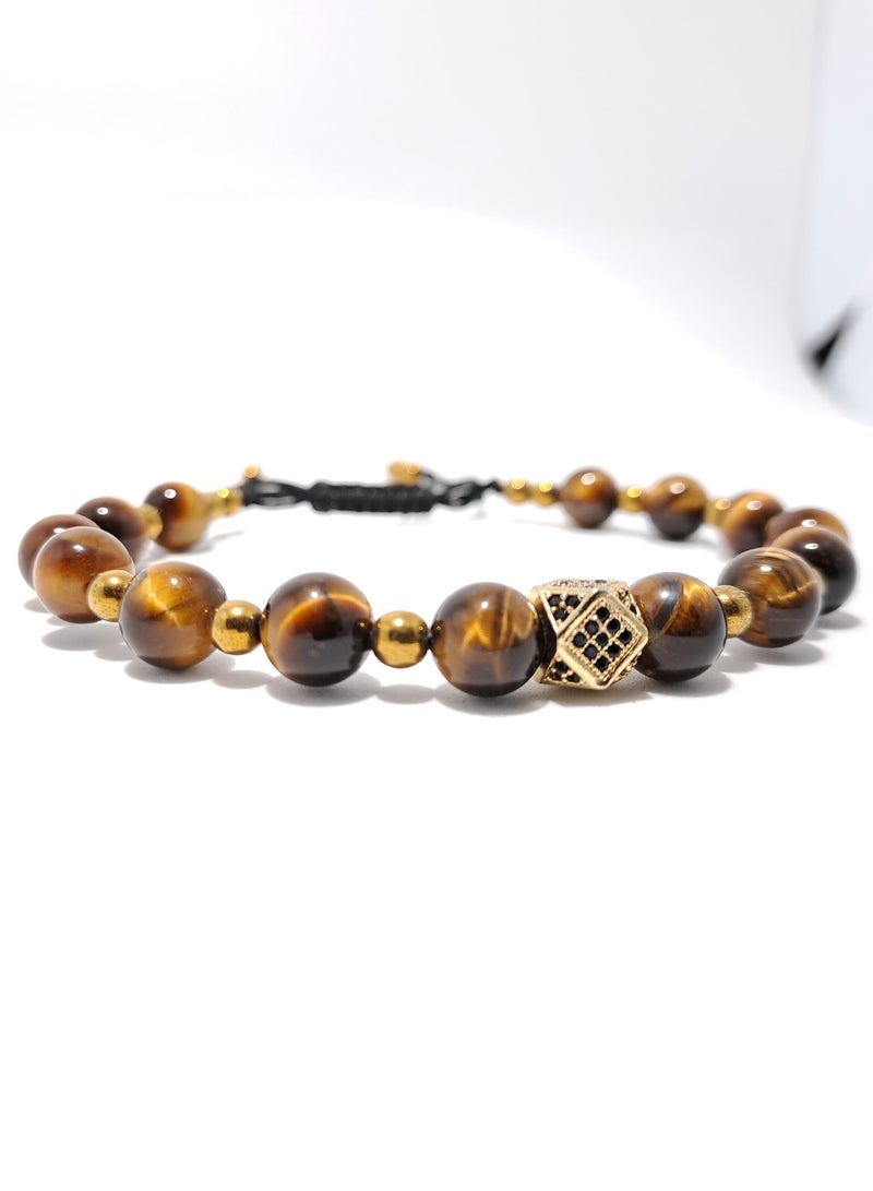 Elegant Handmade Tiger Eye and Hematite Bracelet with Zircon Accents - Perfect for Gifting
