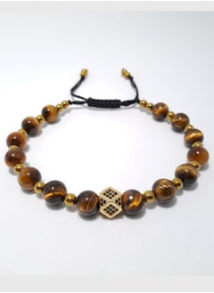 ماى هاند ميد أسورة يدوية طبيعية من حجر عين النمر (Tiger's Eye) والهيماتايت مع زركون - مثالية كهدية فاخرة | Handmade Natural Tiger Eye Bracelet with Hematite & Zircon  - Image 3