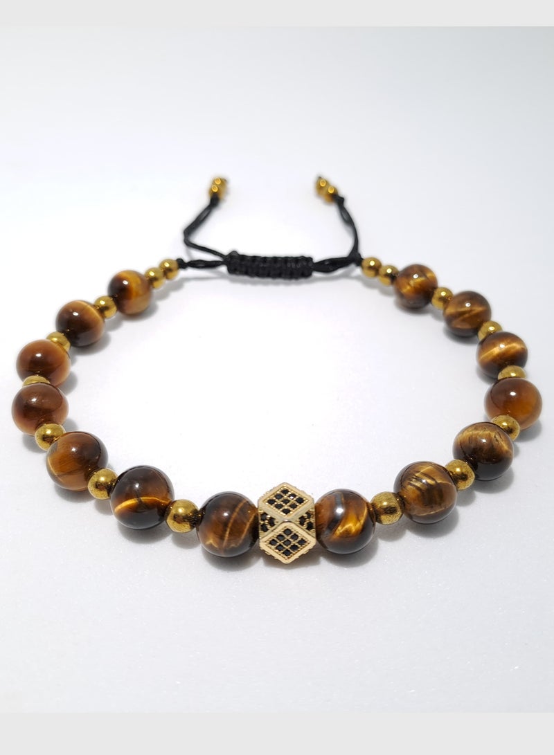 Elegant Handmade Tiger Eye and Hematite Bracelet with Zircon Accents - Perfect for Gifting