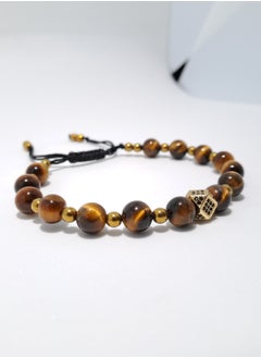 ماى هاند ميد أسورة يدوية طبيعية من حجر عين النمر (Tiger's Eye) والهيماتايت مع زركون - مثالية كهدية فاخرة | Handmade Natural Tiger Eye Bracelet with Hematite & Zircon  - Image 4
