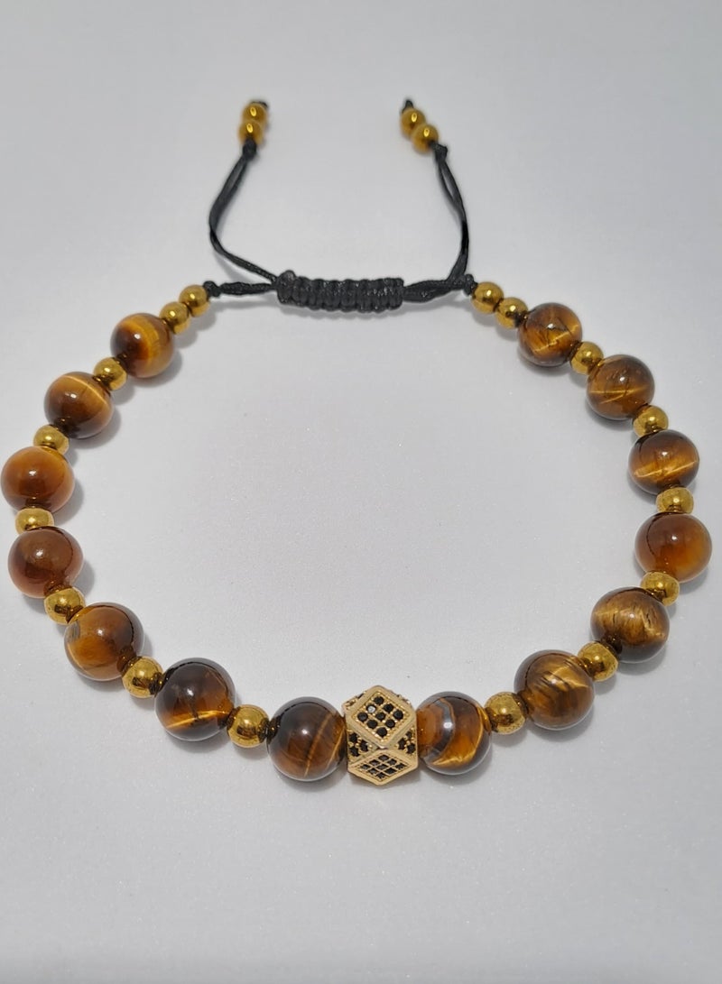 Elegant Handmade Tiger Eye and Hematite Bracelet with Zircon Accents - Perfect for Gifting