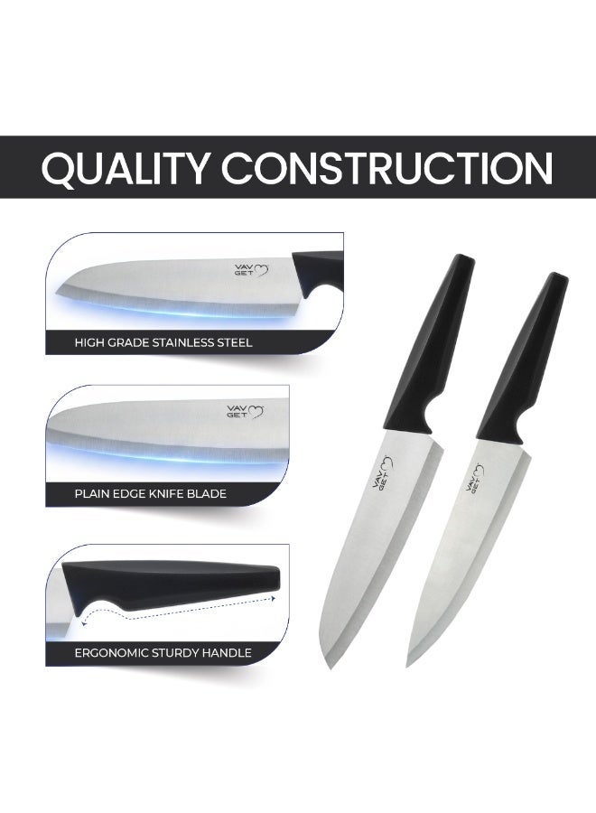 VAV GET Premium 18-Piece Black Stainless Steel Knife Set, Non-Slip Comfort Handles, Sharpened Chef Knives, Fruits & Vegetable Peeler Included, Ideal for Home & Professional Kitchen - Image 2