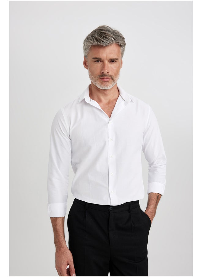 DeFacto Man Smart Casual Slim Fit Polo Neck Woven Long Sleeve Shirt