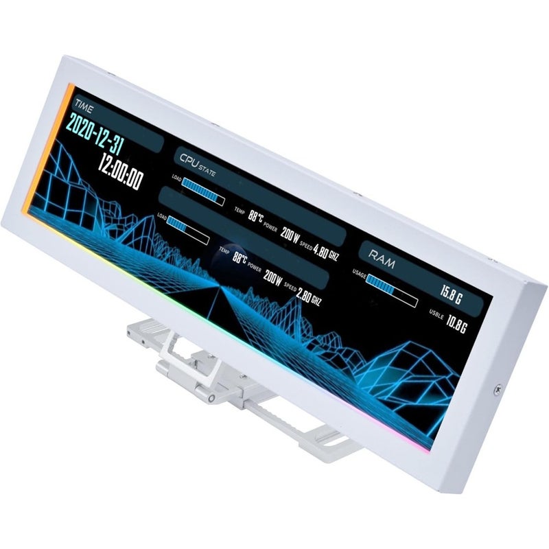 Lian Li 8.8 Universal Display for White ARGB IPS LCD 1920x480 USB Interface SM088W Home Office Gaming Setup Lightweight Aluminum Frame Plug-and-Play - Image 1