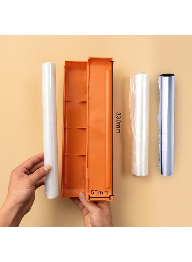 HuHa TM21006 3-In-1 Fresh Film Cutter Kitchen Garbage Bag Storage Racks Plastic Wrap Storage Rack(Orange) - Image 4